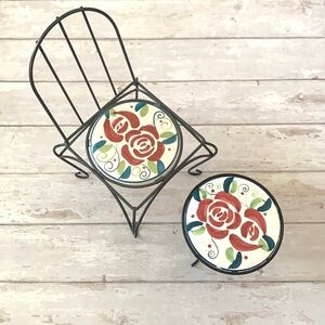 Outdoor Metal Garden Chair & Table Footstool Set Miniature Furniture 15in Tall